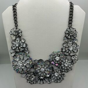 Gorgeous Silver Stone Statement Necklace in Gunmetal Lots of Sparkles SuperBold